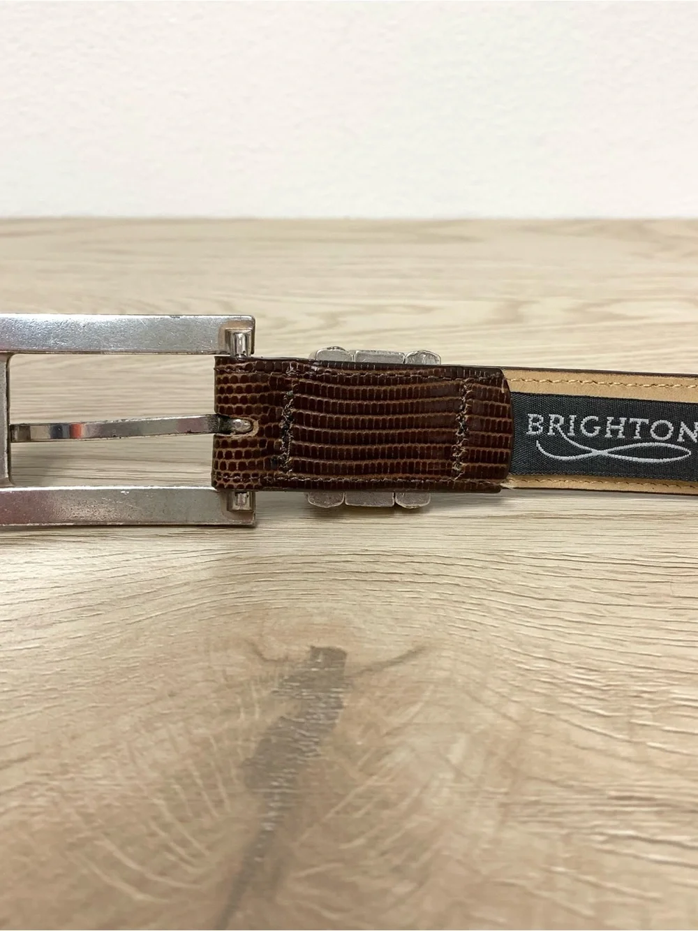 Brighton Belt Womens 32 Brown Lizard Embossed Leather Silver Rope Medium/Large